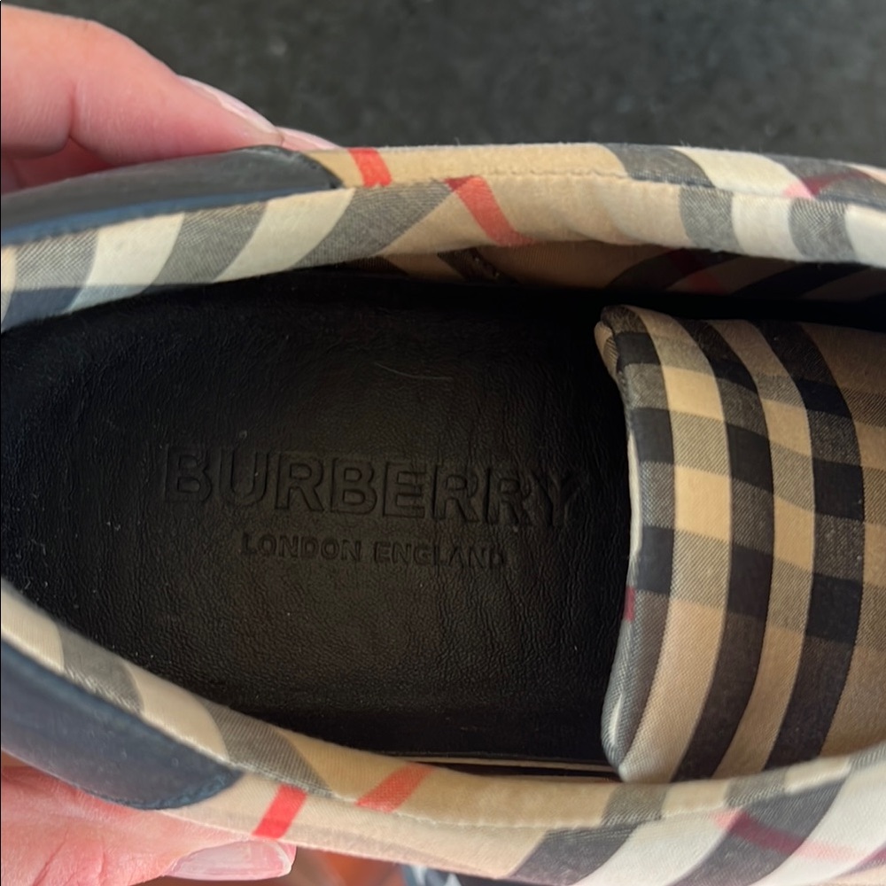 Burberry Checkered Slip-On Shoes in Beige and Black - Picture 2 of 5